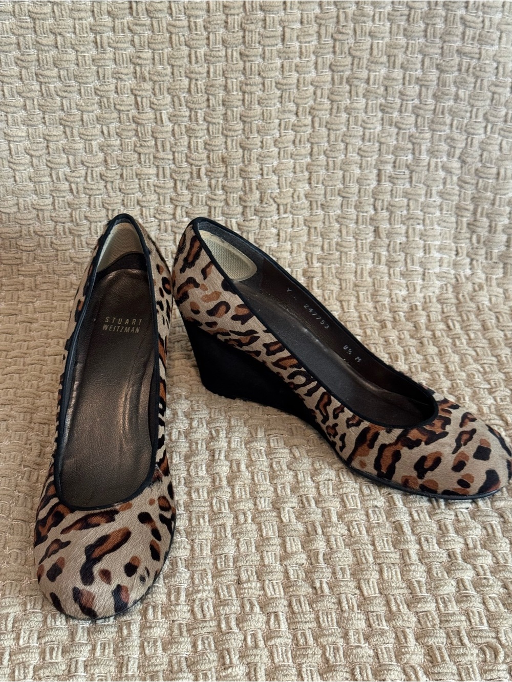 Stuart Weitzman Leopard-Print Wedge Pumps in Black and Brown